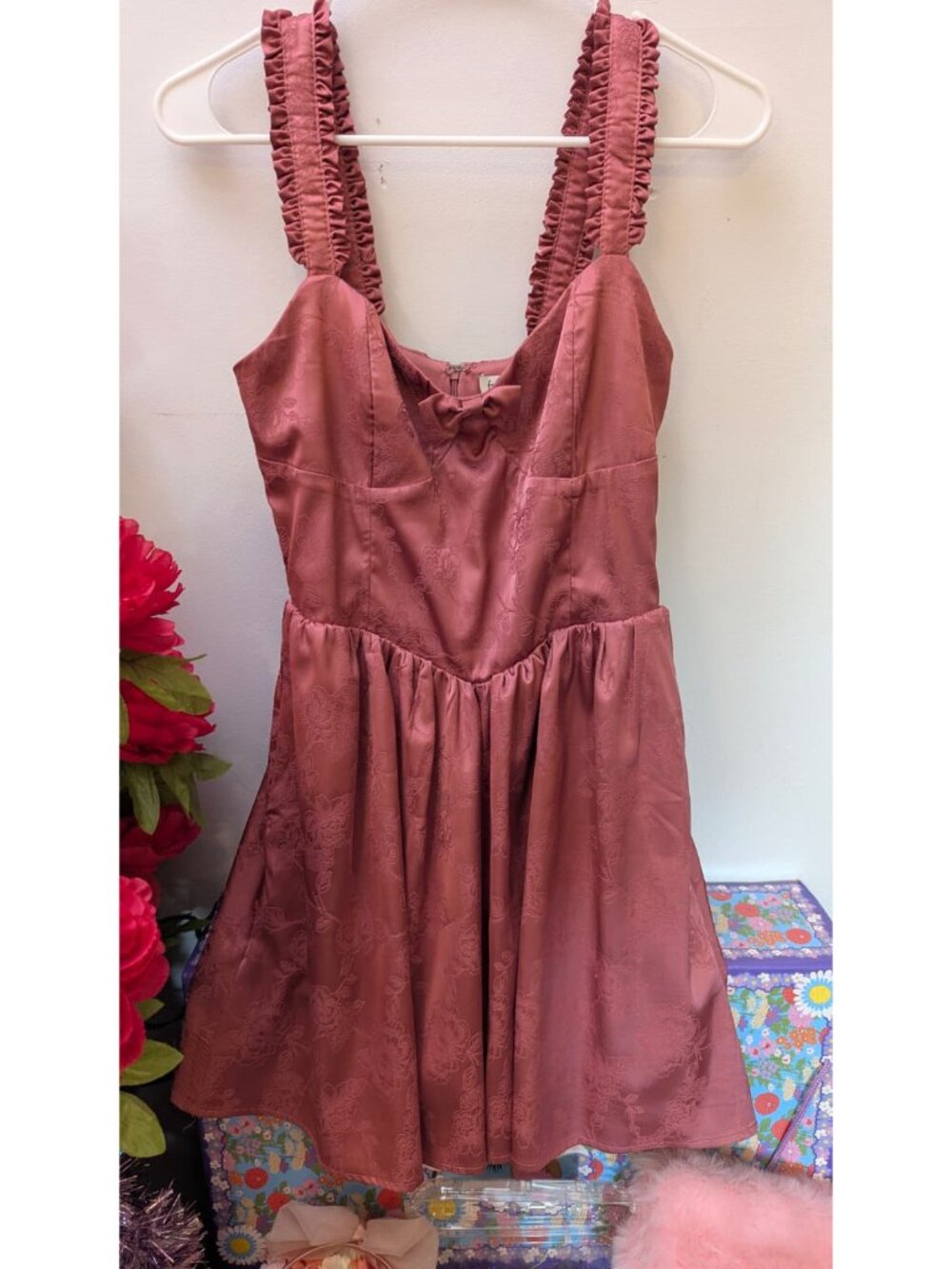 Francesca's Pink Coral Satin Party Dress Mini - sz Small